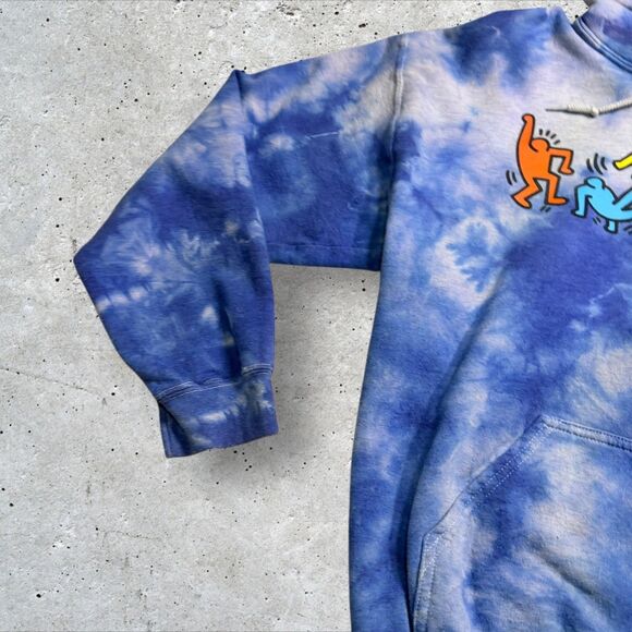 Keith Haring x Ripple Junction Tie Dye Hoodie Medium Dancing Figures Blue Sz M - Picture 4 of 8